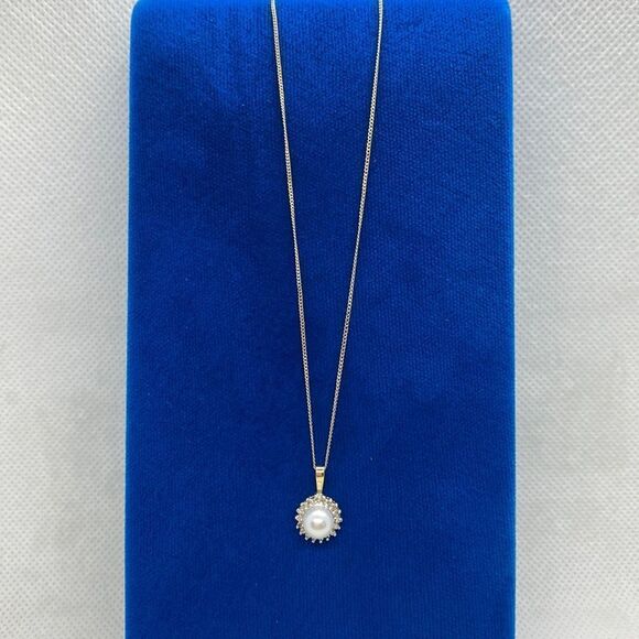 💛 14k Gold Vintage Pearl & Diamond Necklace - Picture 1 of 5